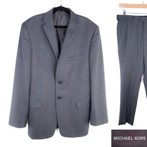 Michael Kors 2-Pcs Suit Plaid Gray Blue Blazer Jacket Sz Boys 16R Pants 29X27
